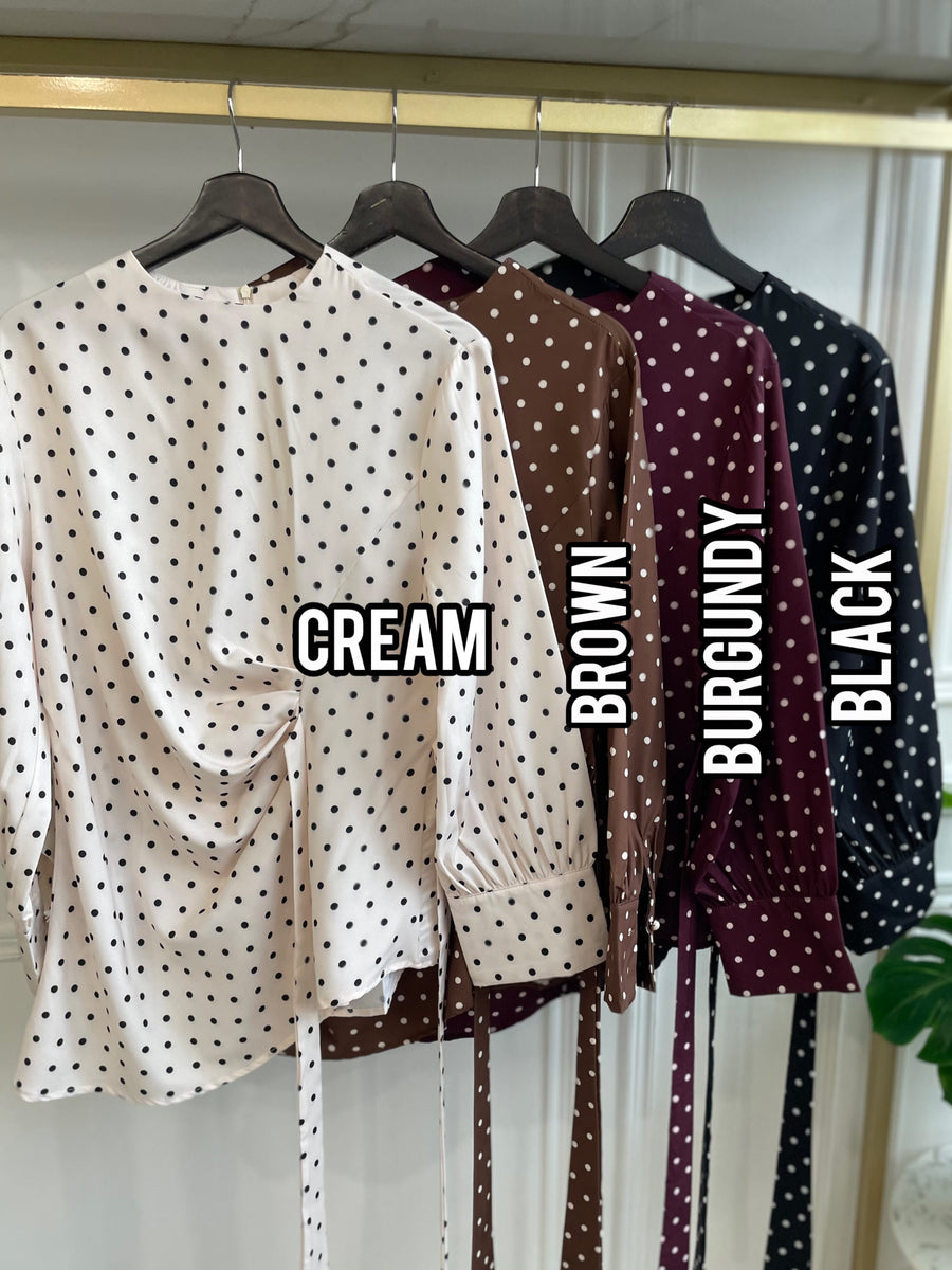 Polka Drape Tie Blouse