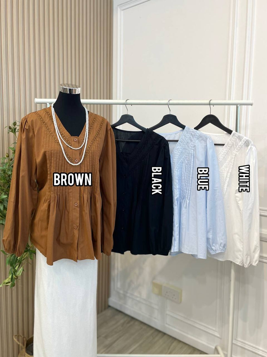 Front Pleats Button Blouse