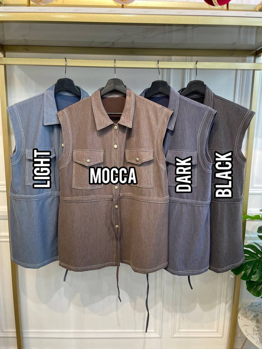Drawstring Denim Vest