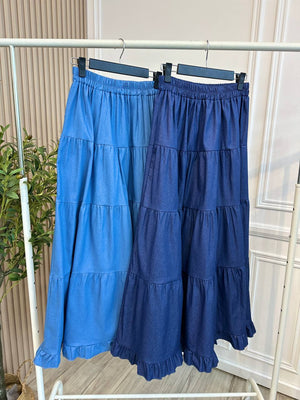 Denim Ruffle Tiered Skirt