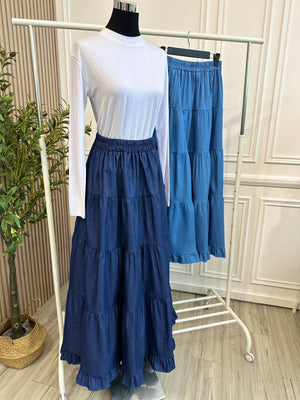 Denim Ruffle Tiered Skirt