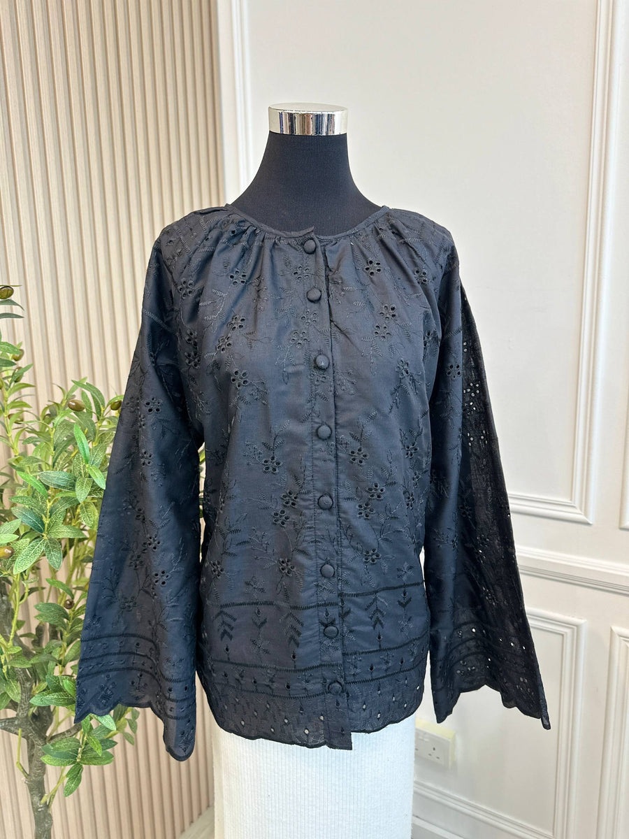 Embroidery Eyelet Blouse