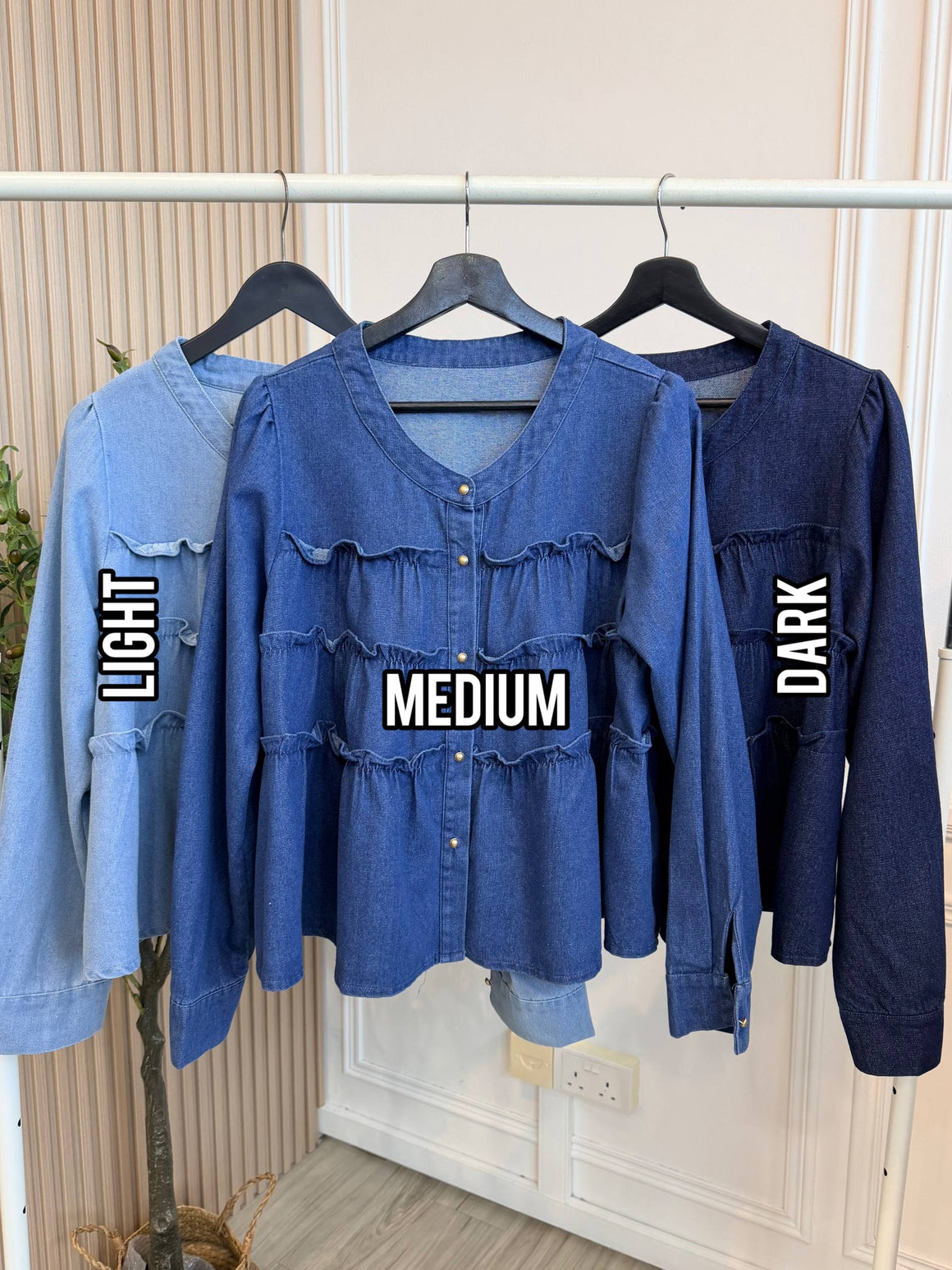 Ruffle Denim Babydoll Blouse