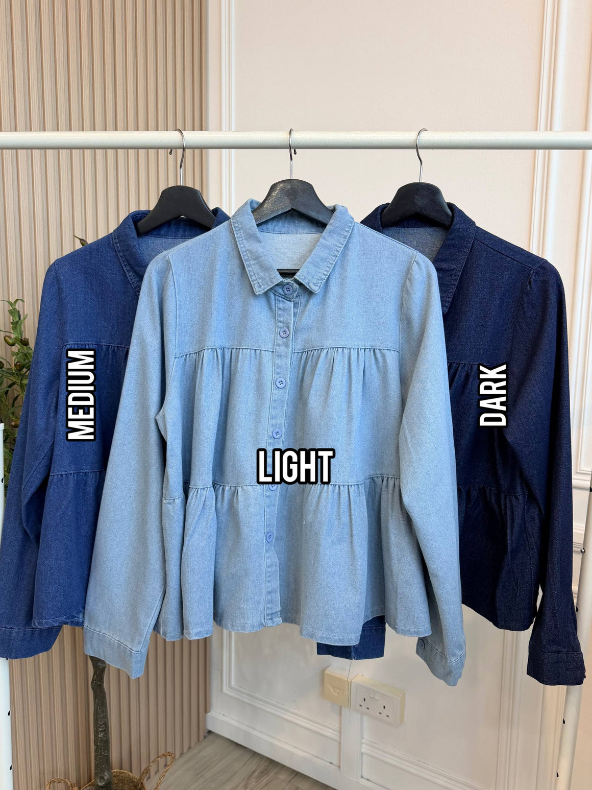 Tiered Denim Babydoll Blouse