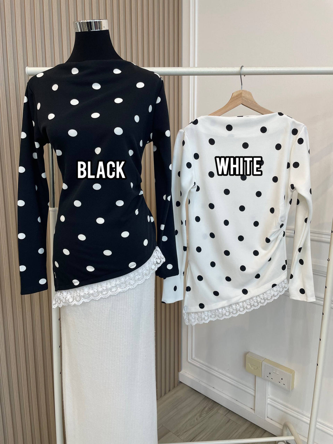 Polka Side Slit Ruched Lace Top