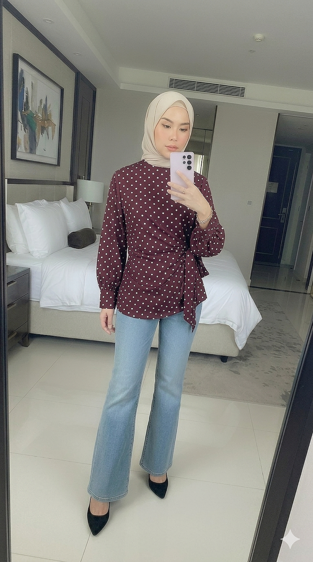 Polka Drape Tie Blouse