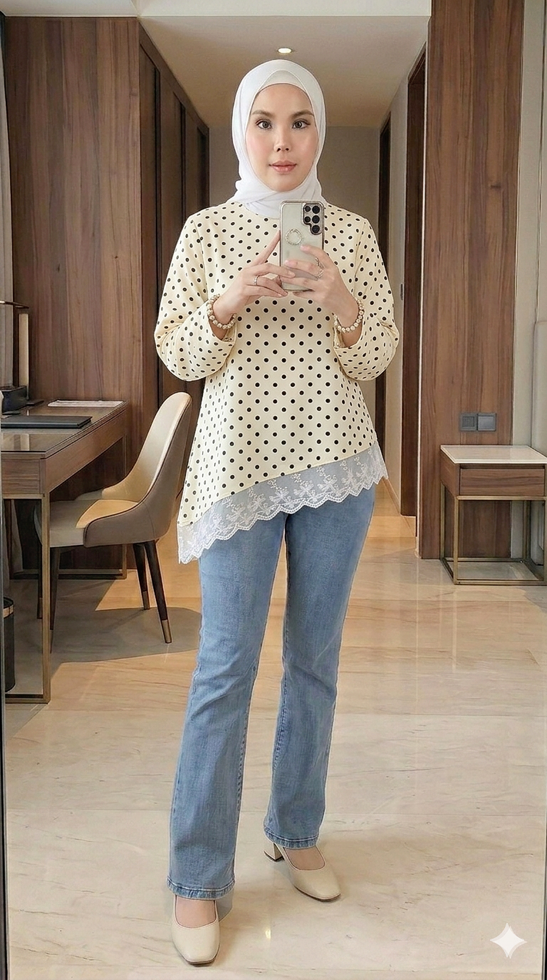 Polka Asymmetrical Lace Top