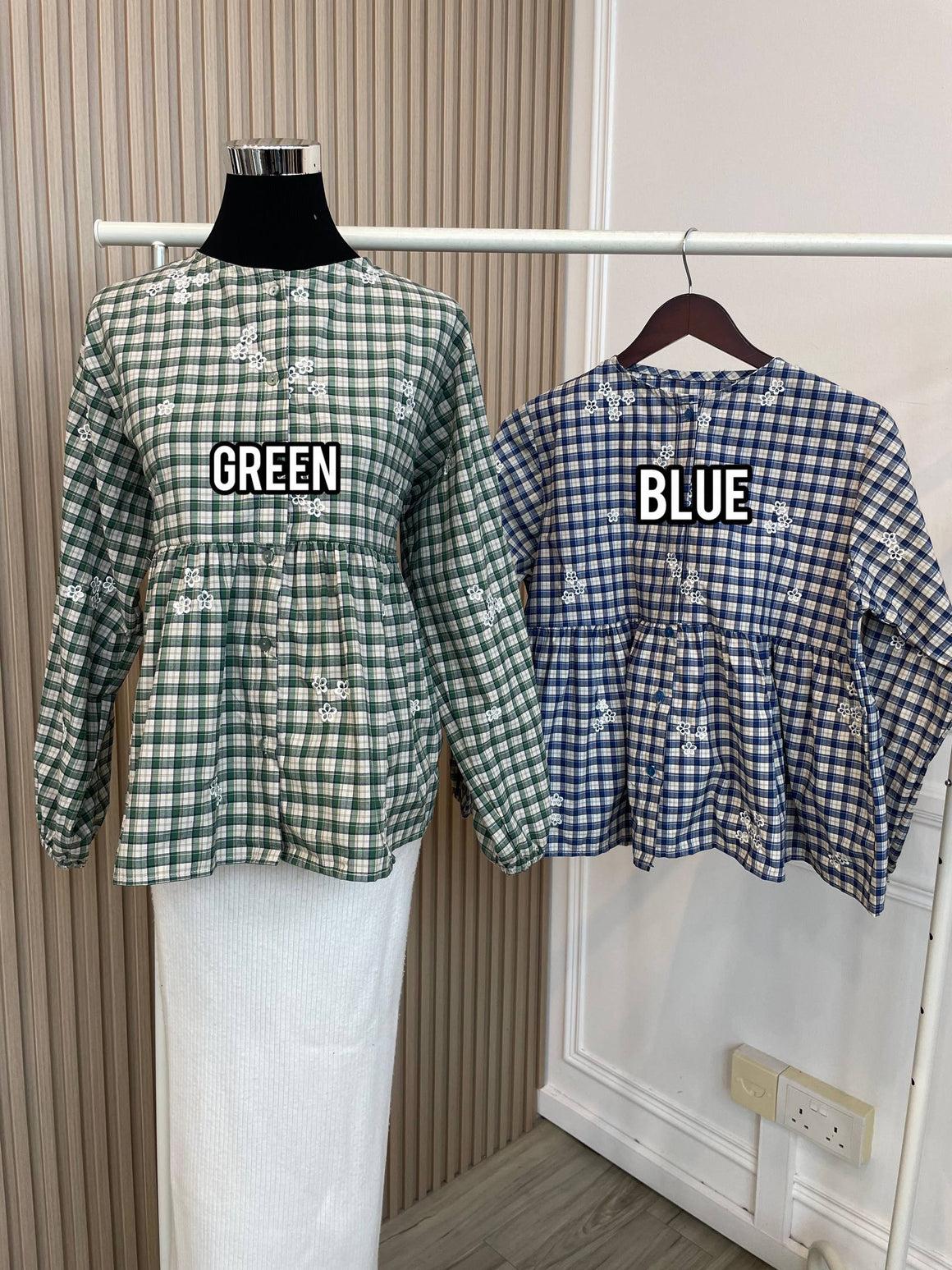 Babydoll Embroidery Plaid Blouse