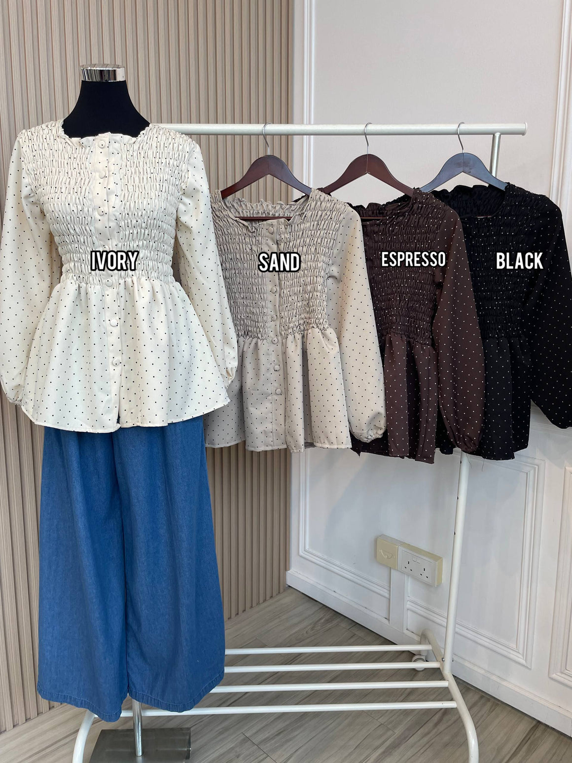 Polka Button Smock Blouse