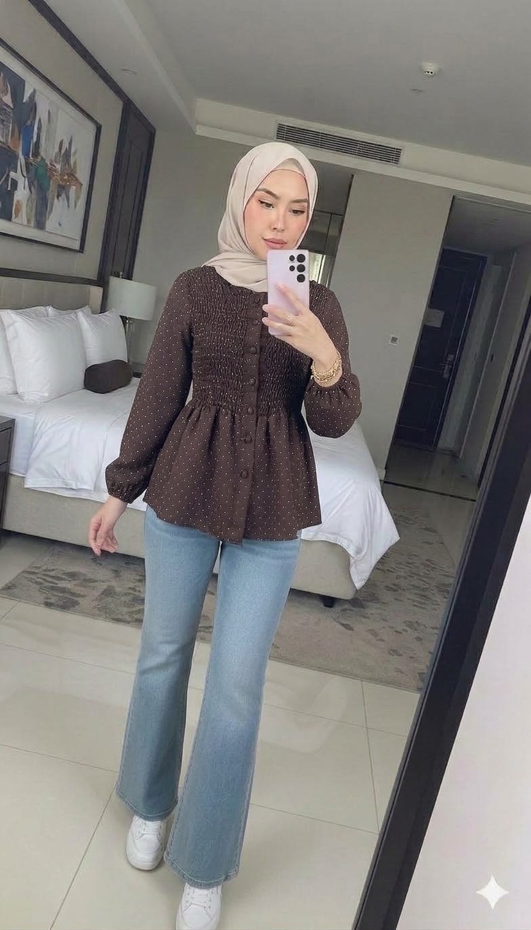 Polka Button Smock Blouse