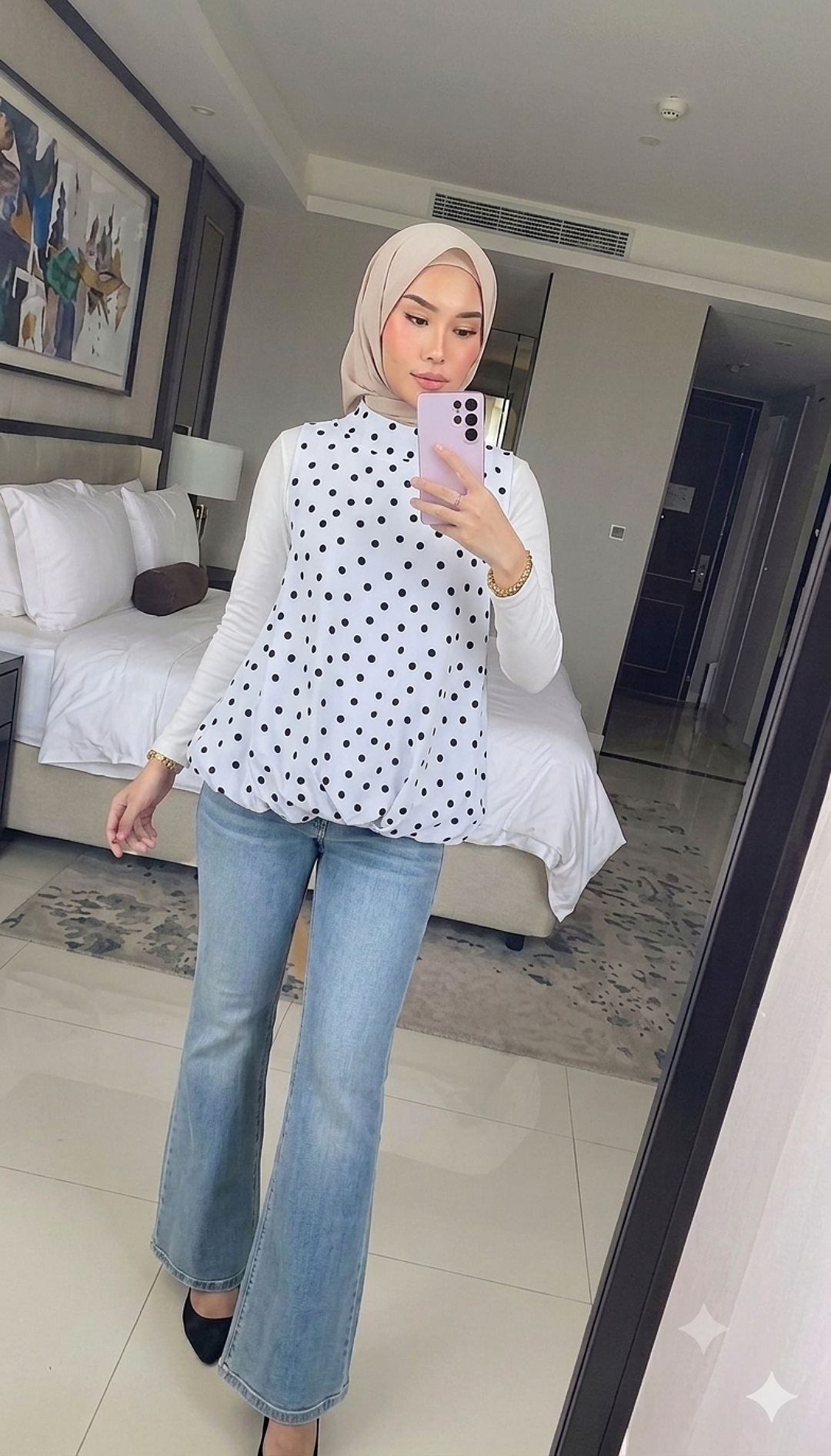 Sleeveless Polka Balloon Top
