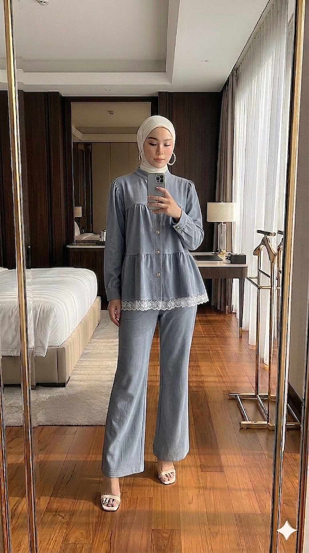 Denim Tiered Pant Set