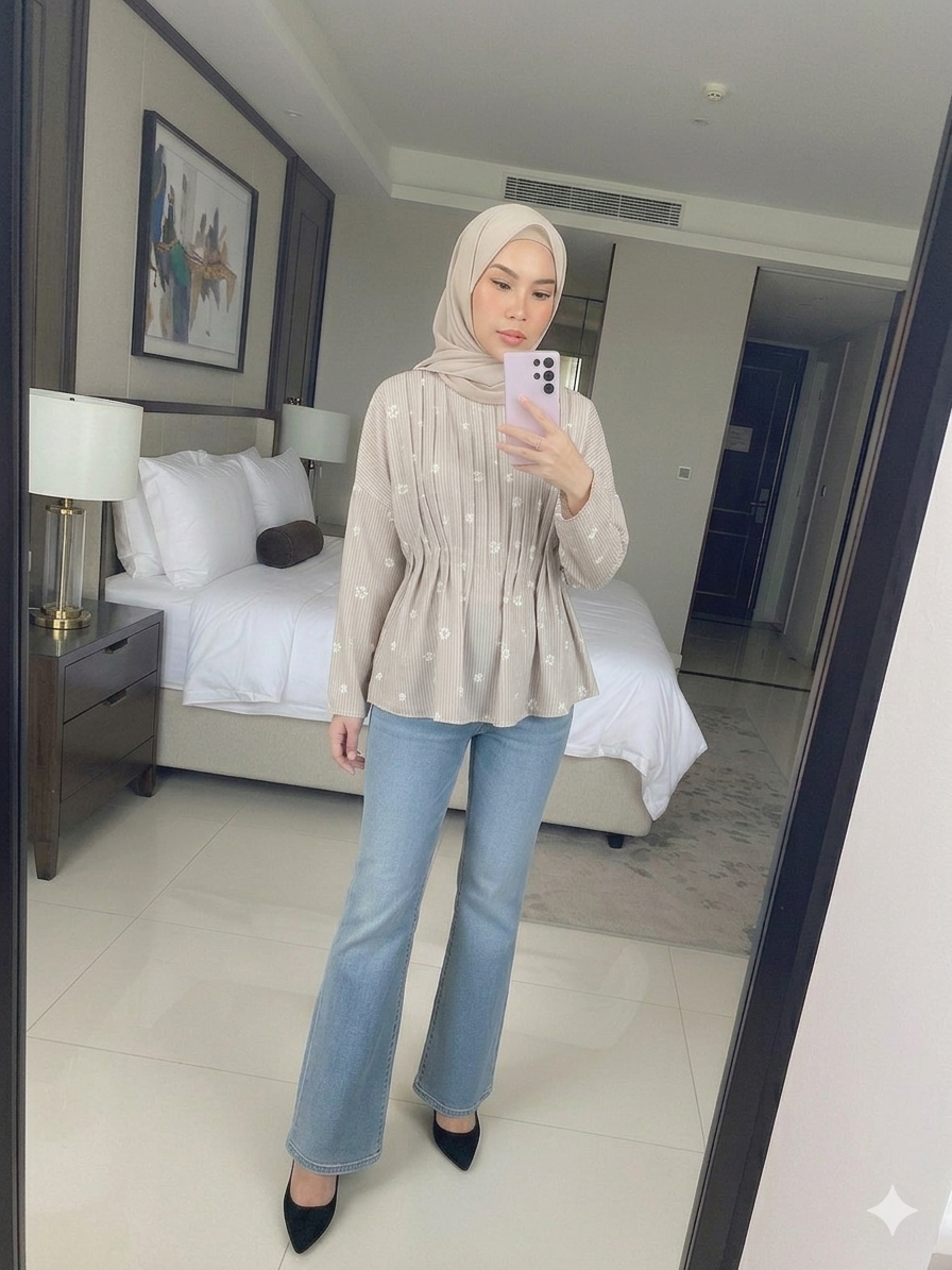 Floral Stripe Pleats Blouse