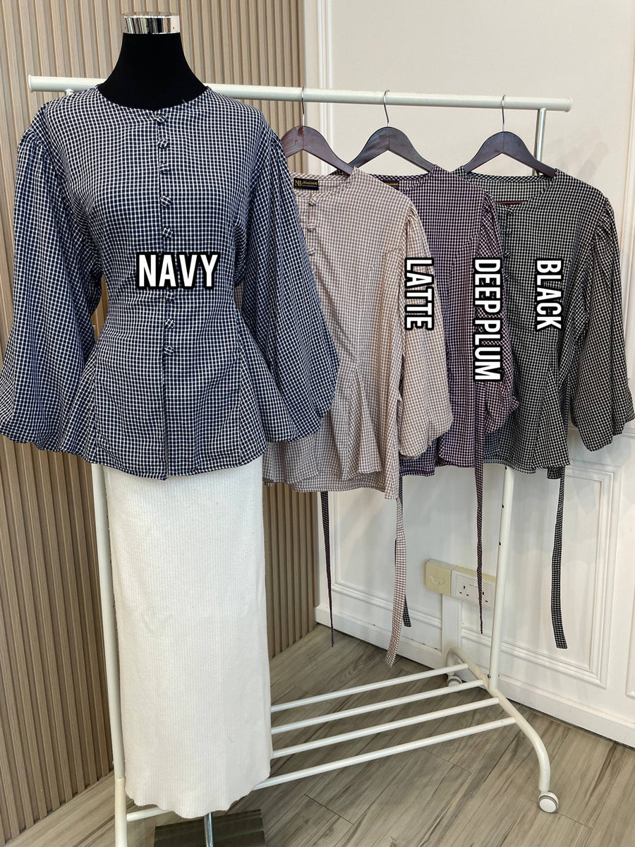 Gingham Balloon Sleeve Blouse (NLB Own Manufactured)