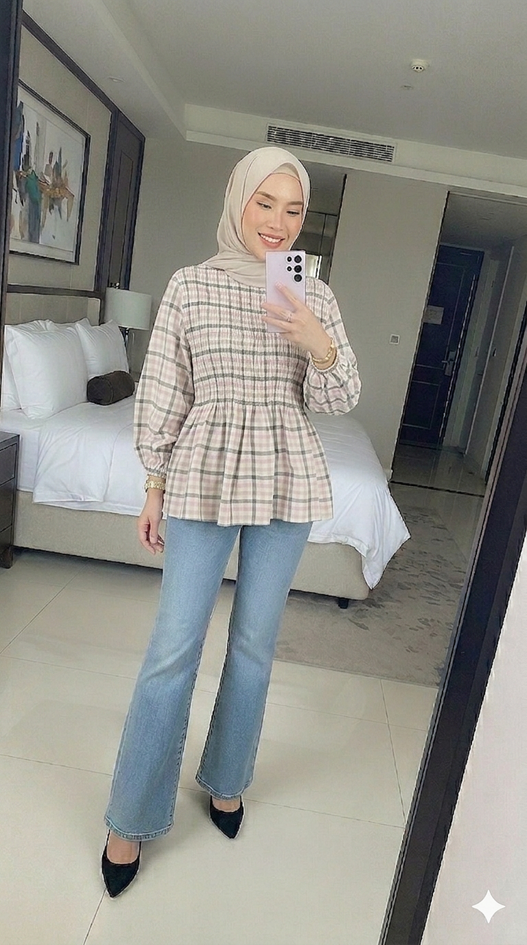 Vaela Checkered Smock Top