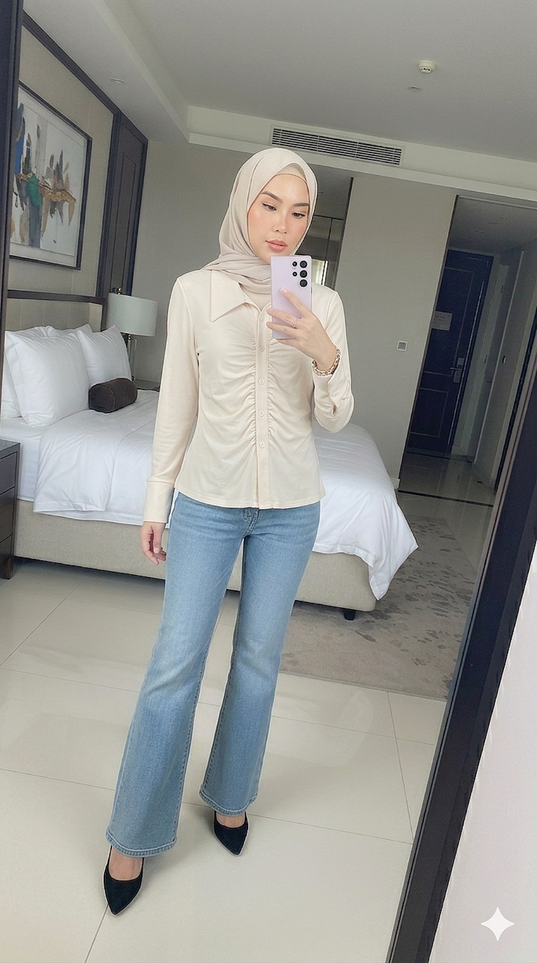 Ruched Button-Down Shirt
