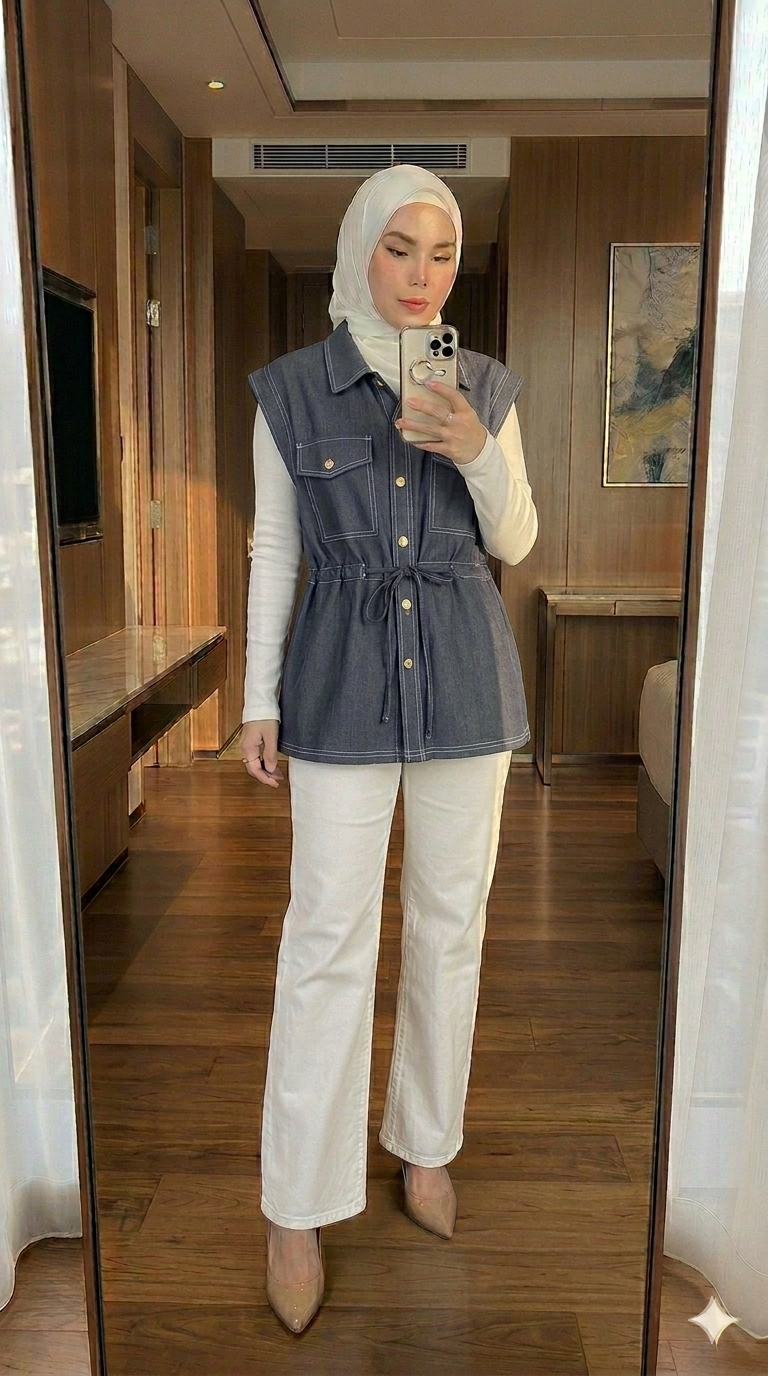 Drawstring Denim Vest